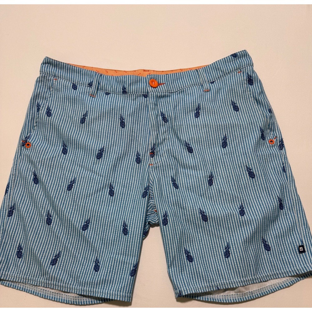 Sperry Top-Sider Mens Hybrid Board Shorts Blue White Stripe Pineapple Size 36